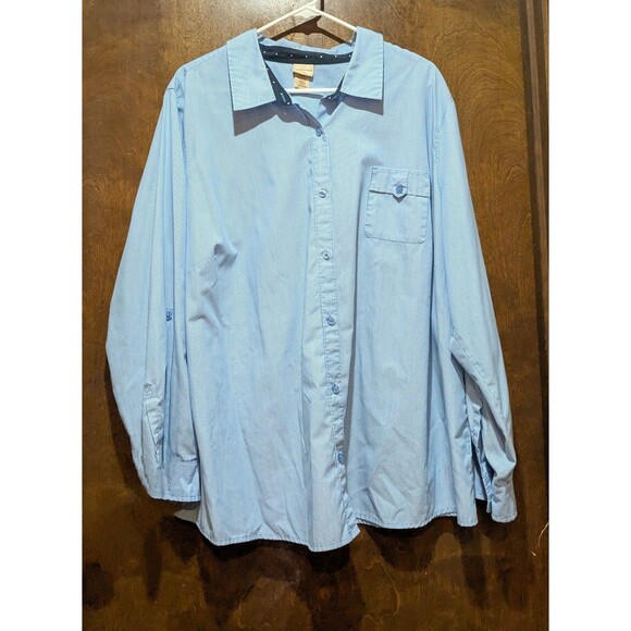 Covington Womans Shirt With Roll Tab Sleeve Plus Sz 24-26W  Blue & White Striped - Picture 2 of 11